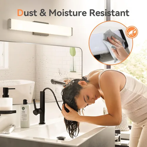 Vista 7 de Amico Luz de tocador de baño sobre espejo de 32 pulgadas, regulable, 5CCT, luces LED de tocador para baño, modernas luces de pared negras