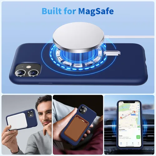 Vista 2 de Funda de silicona para iPhone 11, compatible con MagSafe [forro de microfibra suave] a prueba de golpes, funda delgada de 6.1 pulgadas, azul marino
