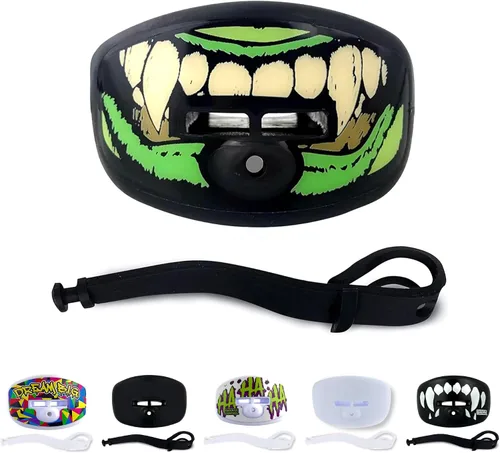 Vista 12 de Damage Control - Protector bucal para deportes, boquilla para chupete, protector bucal de fútbol con correa de casco, protege los dientes