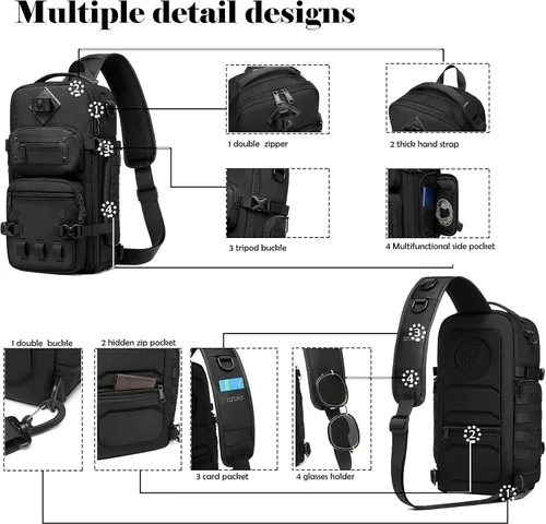 Vista 4 de OZUKO Multipurpose Sling Bag for Men, Large Capacity Crossbody Shoulder Bag Waterproof Sling Chest Backpack with Tripod Holder Fit for Outdoor