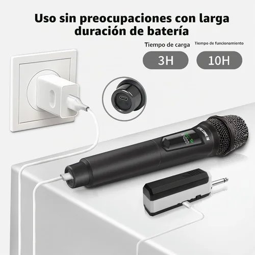 Vista 5 de talomen Micrófonos inalámbricos, micrófono dual profesional de karaoke para cantar, sistema de micrófono dinámico inalámbrico de mano con receptor