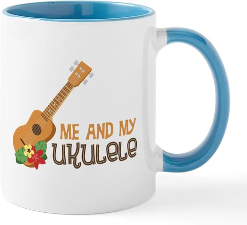 Vista 24 de CafePress Peace Love - Taza de café de cerámica para ukelele (11 oz (11.0 fl oz)