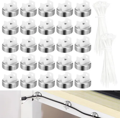 Vista 9 de Soportes magnéticos para bridas de cables, 15 imanes con 50 bridas para cables, soporte de cables magnéticos multiusos para gestión de cables, bases