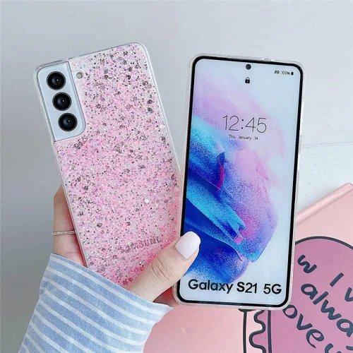 Vista 2 de Funda de lujo con purpurina para Samsung Galaxy S22 S21 Plus S20 FE A72 A51 A71 A32 A52 Note 20 10 suave a prueba de golpes, T1 para Samsung A12 5G