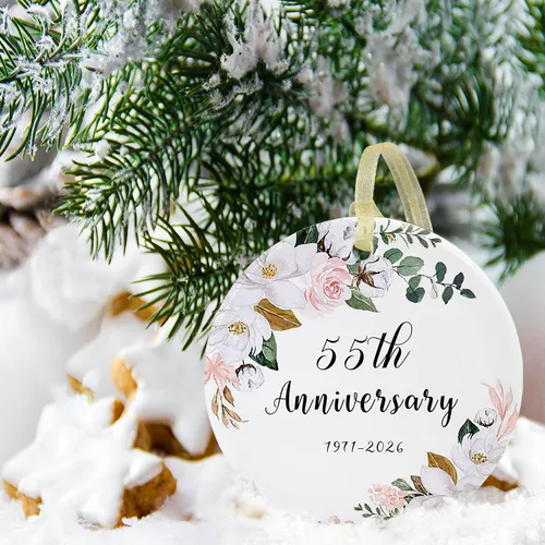 Vista 8 de SIABERTERL Adorno de 55 aniversario 2026, 55 aniversario para parejas y padres, adorno de cerámica de aniversario de 55 años para bodas en el hogar