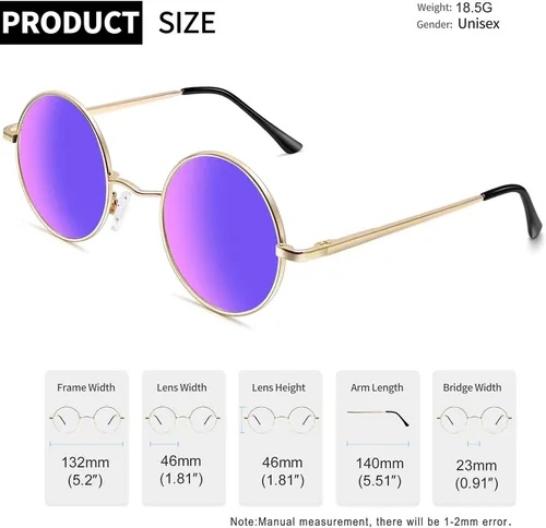 Vista 5 de Gafas de sol Joopin polarizadas, estilo Lennon, redondas, gafas de sol estilo hippy redondas para mujer y hombre