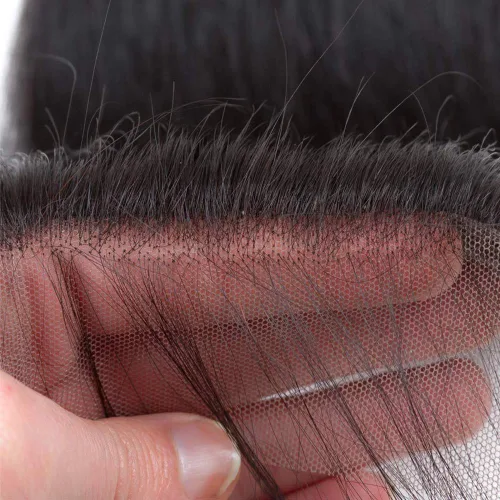 Vista 4 de Cierre de encaje recto 4x4, cierre de parte libre, 100% cabello humano virgen brasileño, cierre de encaje, tejido de cabello lacio con cabello