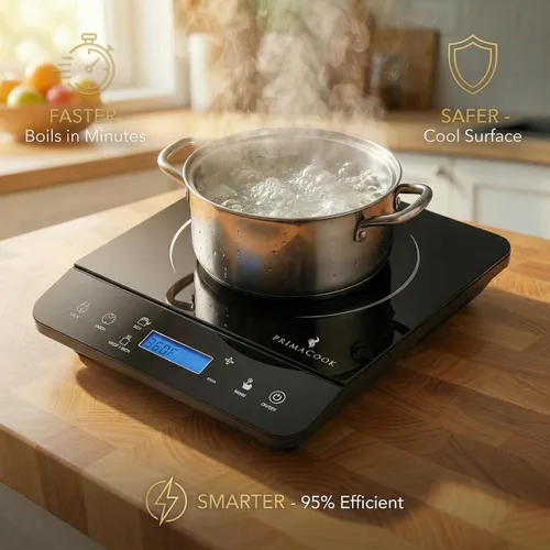 Vista 13 de Placa de Inducción Portátil - Placa Caliente de Inducción de Quemador Único - Calentamiento Seguro y Rápido para Cocina Gourmet - Diseño Elegante