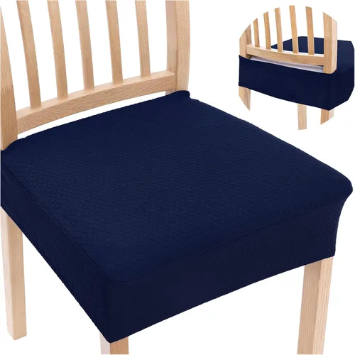 Vista 30 de Smiry Juego de 2 fundas de asiento elásticas de jacquard para sillas de comedor, extraíbles y lavables, sin fundas traseras, color azul aireado