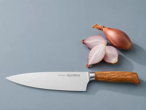 Vista 2 de WICKWILLOW - Cuchillo de chef de 8 pulgadas – Cuchillo de cocina de acero sueco ultra afilado con mango de madera de olivo italiano – Cuchillo