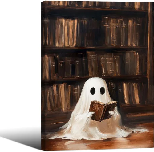 Vista 9 de Lienzo enmarcado negro para pared, póster de Halloween Dark Academia, pintura de gato negro, fantasma en la bañera, imágenes góticas de terror