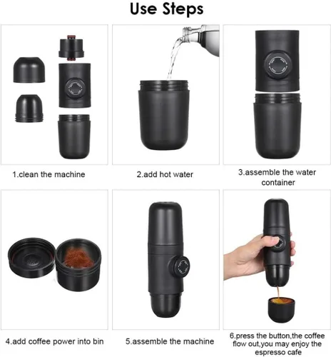 Vista 9 de Cafetera portátil de funcionamiento manual, máquina de café expreso, mini cafetera