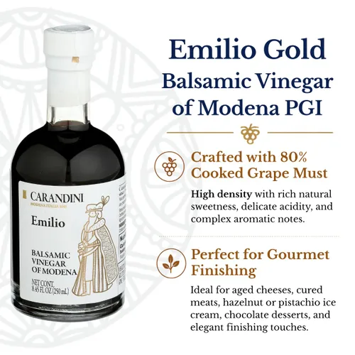 Vista 3 de Carandini Emilio Gold Vinagre balsámico de Módena IGP, rico y grueso vinagre balsámico de alta densidad, fabricado en Italia, 8.45 onzas líquidas