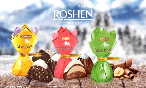 Vista 2 de Roshen Mont Blanc con avellanas enteras, deliciosos y sabrosos dulces gourmet a granel 2.2 lb/1kg