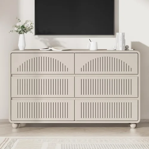 Vista 8 de Cómoda acanalada de 51.2 pulgadas de ancho con 6 cajones para dormitorio