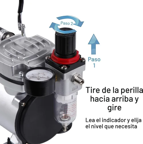 Vista 4 de Kit de aerógrafo Timbertech con compresor AS18-2K Kit básico de inicio con manguera de aire, cepillos de limpieza y pinturas de prueba