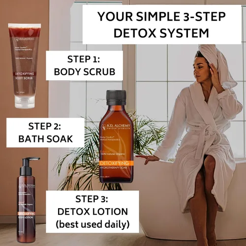 Vista 2 de RD Alchemy - Set de tratamiento desintoxicante natural y orgánico de 3 pasos - Exfoliante corporal, baño y loción corporal - Para desintoxicación