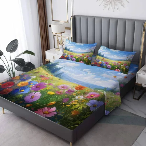Vista 9 de Juego de sábanas de tamaño individual – Juego de sábanas y fundas de almohada de amapolas rojas, microfibra suave, bolsillo profundo y sin arrugas
