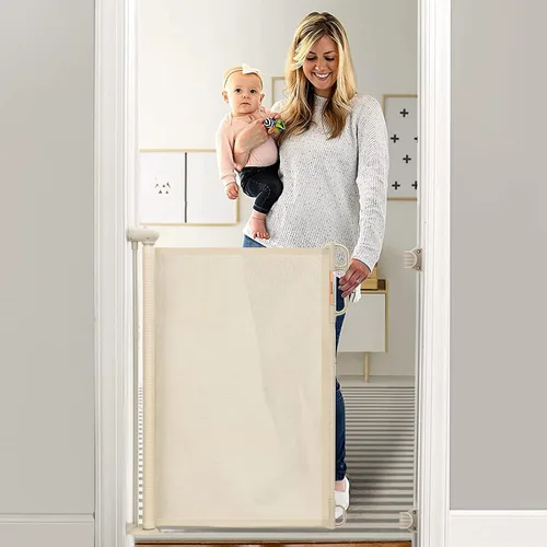 Vista 9 de Momcozy - Puerta retráctil para seguridad de bebés y niños, altura de 33 pulgadas, se extiende hasta 55 pulgadas de ancho, adecuada para escaleras