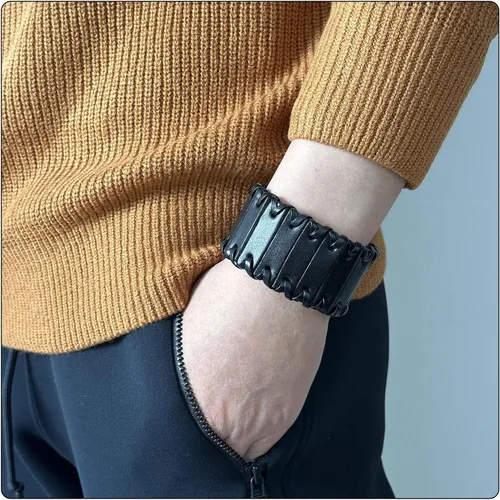 Vista 3 de Pulsera trenzada Punk Rock de cuero ancho