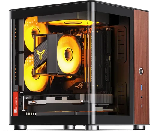 Vista 4 de JONSBO TK-0 Negro ITX Mini Torre Caja de PC, Diseño de Escritorio de Vidrio Hiperboloide, Estructura de Gabinete Separada, Carcasa de Aleación