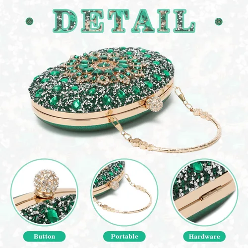 Vista 3 de LUI SUI Bolso de mano de noche con diamantes de imitación para mujer, bolsa de mano con diamantes brillantes y brillantes, bolsa de fiesta de boda