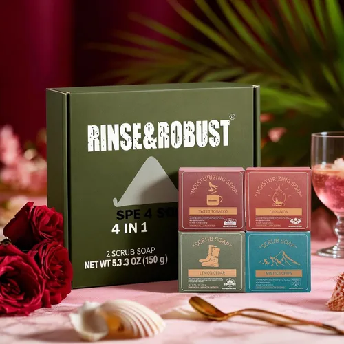 Vista 2 de Rinse & Robust Jabón de Barra para Hombres, Barra Limpiadora Hidratante y Exfoliante, Jabón de Regalo para Hombres 4 en 1 Lavado de Cara, Cuerpo