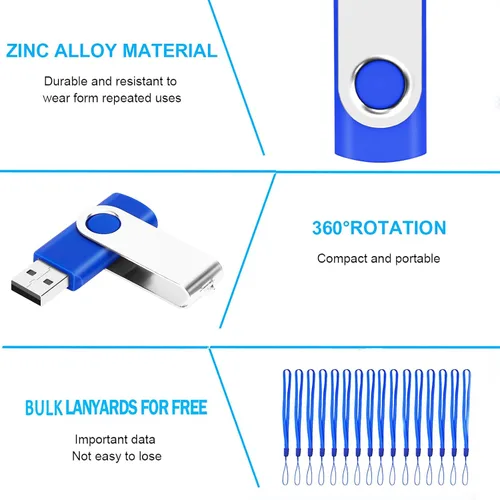 Vista 5 de Paquete de 50 unidades flash USB 2.0 de 128 MB, unidades flash USB 2.0 a granel para almacenamiento (azul) Unidades de pulgar de 128 GB a granel