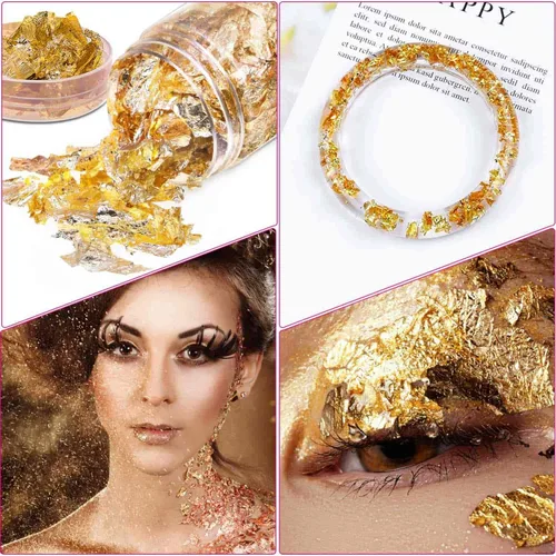 Vista 5 de PAXCOO Gold Flakes para resina, lámina dorada para uñas, copos de lámina dorada, hoja de oro de imitación para resina de joyería, uñas y fabricación