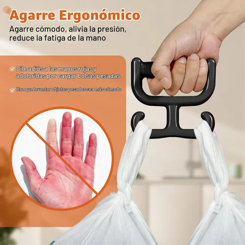 Vista 2 de Paquete de 2 bolsas de comestibles con asa para bolsas de plástico, cada una tiene capacidad para 100 libras, duradera, multiusos, resistente, Negro