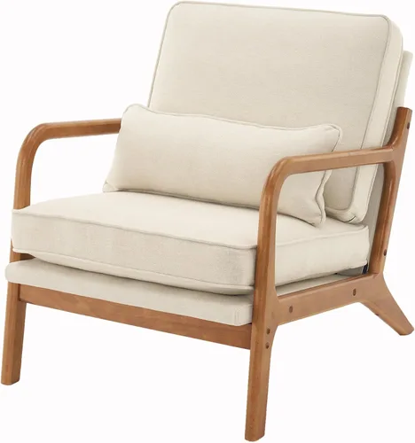 Vista 7 de Karl home Silla de lectura Mid-Century Modern Accent color beige Lino Beige