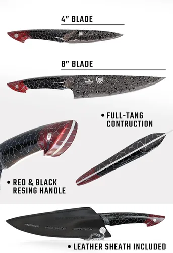 Vista 7 de Dalstrong Juego de 2 Cuchillos - Cuchillo de Chef 8"+Cuchillo de Pelar 4"-Serie Scorpion Hellfire-Acero Ultra™V12 Japonés-Damasco Negro-Mango