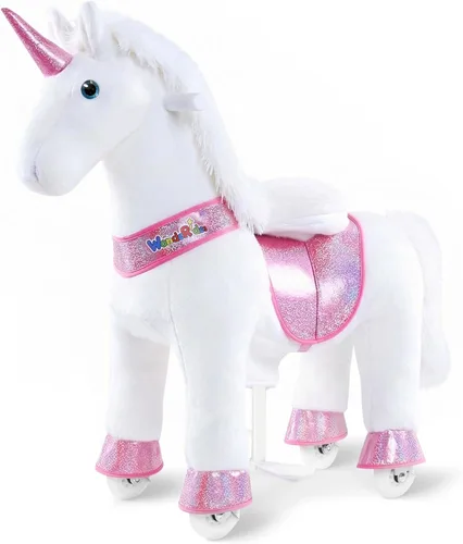 Vista 13 de WondeRides Caballo de paseo en caballo, caballo mecánico de unicornio, caballo mecánico de 30.1 pulgadas de altura, caballo mecánico con ruedas