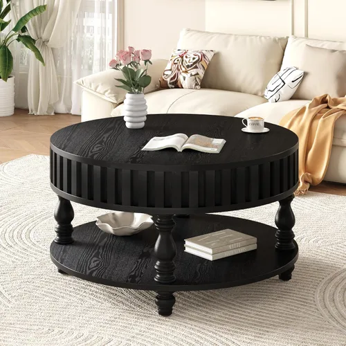 Vista 7 de TesNus Mesa auxiliar redonda de 31.5 pulgadas con almacenamiento, mesa de centro de madera moderna para sala de estar, mesa central pequeña