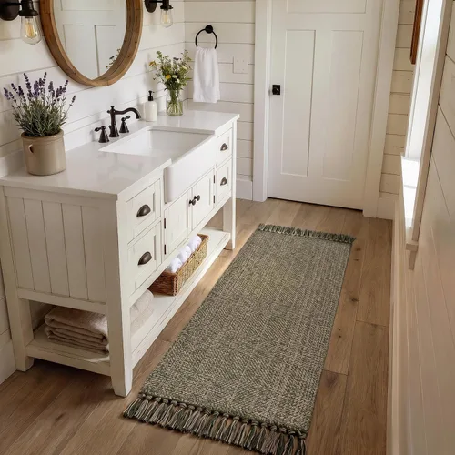 Vista 86 de Collive Alfombra de Baño Negra, 2' x 3' Tejida a Mano Lavable Alfombras Pequeñas de Cocina, Alfombra de Entrada Reversible de Algodón Alfombra