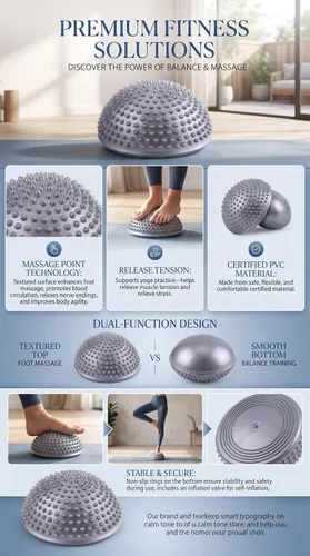 Vista 5 de VGEBY Bola de masaje semicírculo, masaje de pies, media bola, equilibrio, kit de puntas para tejido profundo (color plateado)