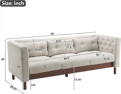 Vista 2 de Christopher Knight Home Marloo Sofá de 3 plazas, sofá tapizado con respaldo copetudo, patas de madera de caucho, 78 pulgadas de ancho x 29.75