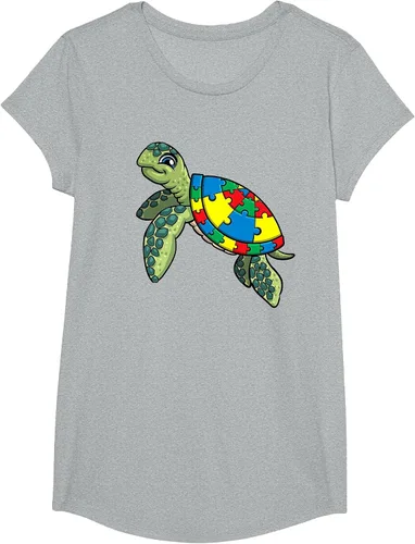 Vista 62 de Turtle Puzzle Pieces for Autism Awareness Kids Women Teacher T-Shirt Asphalt Grey