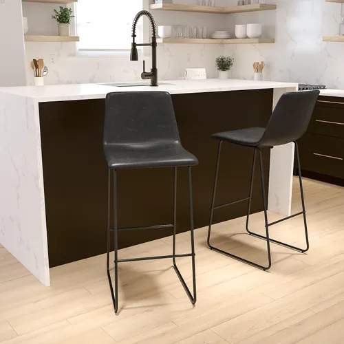 Vista 2 de Flash Furniture Taburete de bar LeatherSoft de 30 pulgadas, gris oscuro Grado comercial, altura de la barra