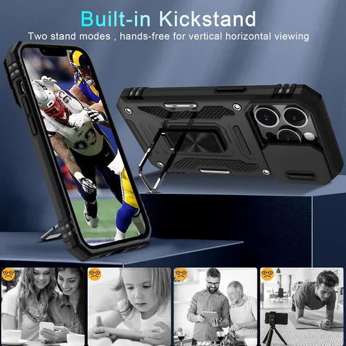 Vista 401 de DEERLAMN Funda para iPhone Xs Max con funda deslizante para cámara + protector de pantalla, soporte giratorio de anillo de grado militar a prueba