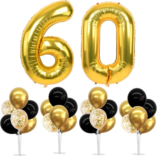Vista 31 de TONIFUL Juego de 4 centros de mesa de globos con soporte para globos de color negro, azul y plateado