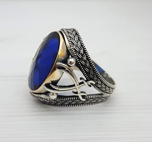 Vista 3 de Beautiful Handcrafted 925K Solid Sterling Silver Cubic Zircon Sapphire Color Men's Ring RP54