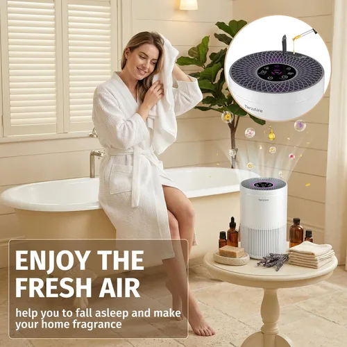 Vista 4 de Purificadores de aire para el hogar, purificador de aire con cubierta de monitor de calidad del aire PM 2.5 de hasta 1235 pies cuadrados, filtro