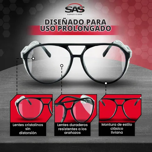 Vista 3 de SAS Safety Gafas de seguridad Lentes de policarbonato resistentes a impactos, lentes protectoras transparentes Protección UV ANSI Z87.1
