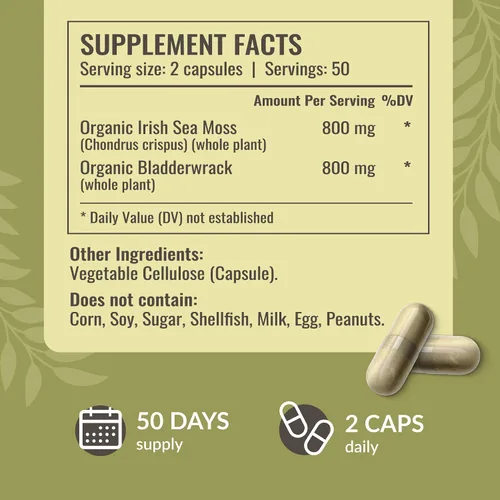 Vista 3 de HERBAMAMA Cápsulas de musgo marino y riachuelo, 1600 mg de musgo marino irlandés para apoyo inmunológico, suplemento de inmunidad vegano, sin OMG