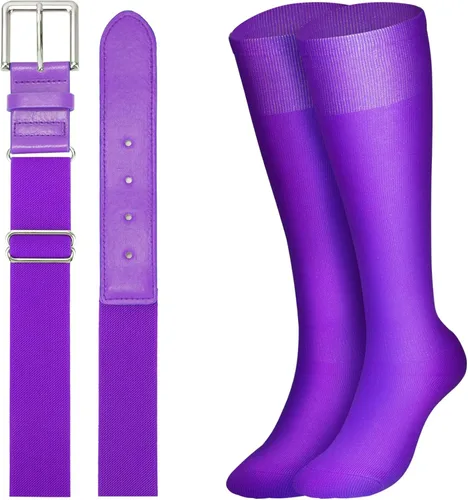Vista 17 de XZQTIVE Conjunto combinado de calcetines de béisbol y softbol y cinturón de béisbol y sóftbol, calcetines de fútbol hasta la rodilla para niños