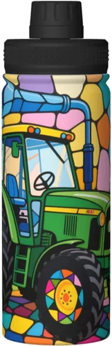 Vista 9 de Green tractor Insulated Stainless Steel Kettle Print Funny Water Bottle Insulated Ideal for Sports and Travel