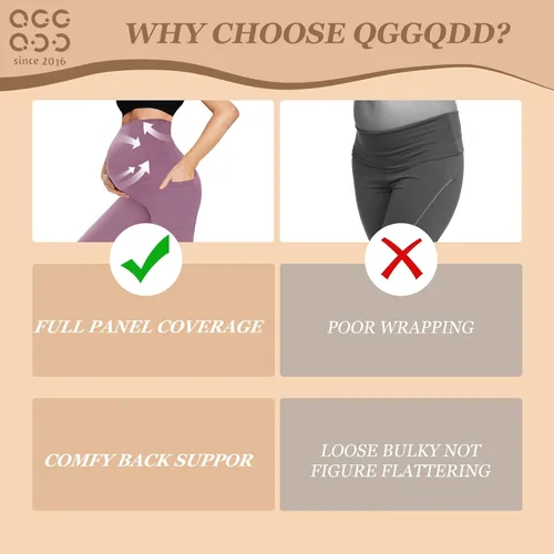 Vista 6 de QGGQDD Paquete de 2 leggings de maternidad sobre el vientre con bolsillos, pantalones negros de cintura alta para entrenamiento, embarazo