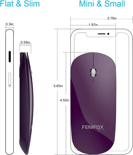 Vista 23 de FENIFOX mini mouse Bluetooth, mouse óptico móvil portable ultrafino con batería recargable para PC, Mac, laptop, tablet Android, Negro
