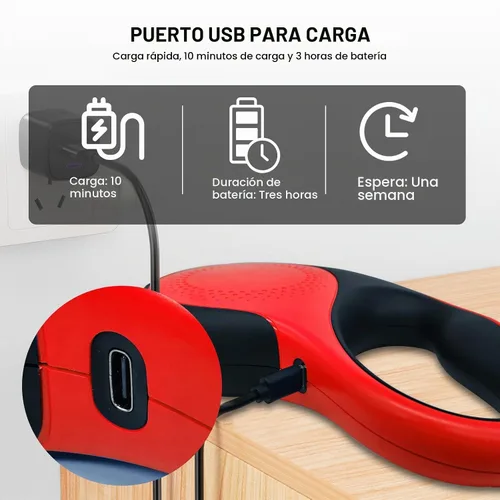 Vista 5 de Correa retráctil para perro con luz LED recargable, correa de perro resistente de 16 pies para perros medianos y grandes de hasta 110 libras, 360°